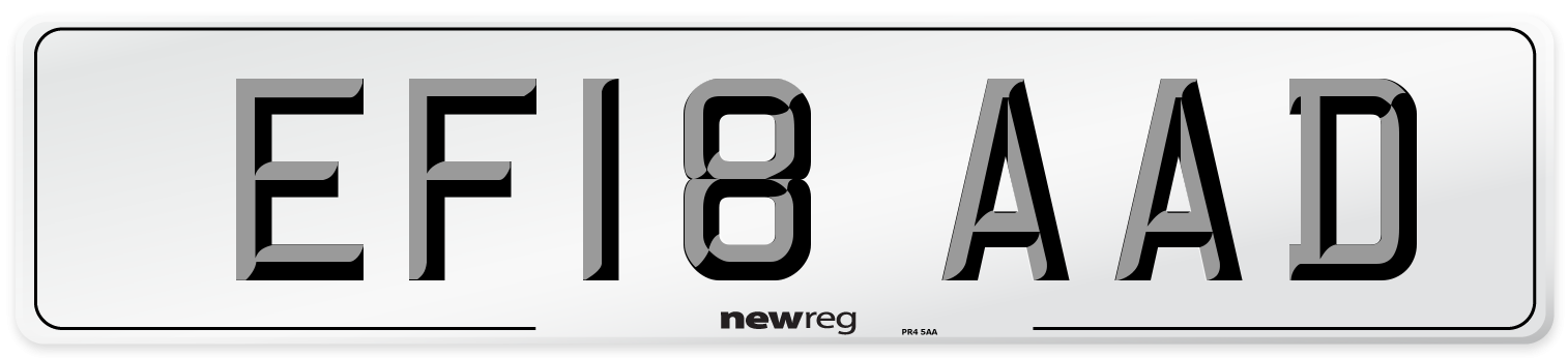 EF18 AAD Number Plate from New Reg